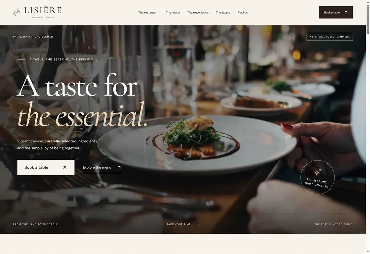 Screenshot of the Lisière homepage