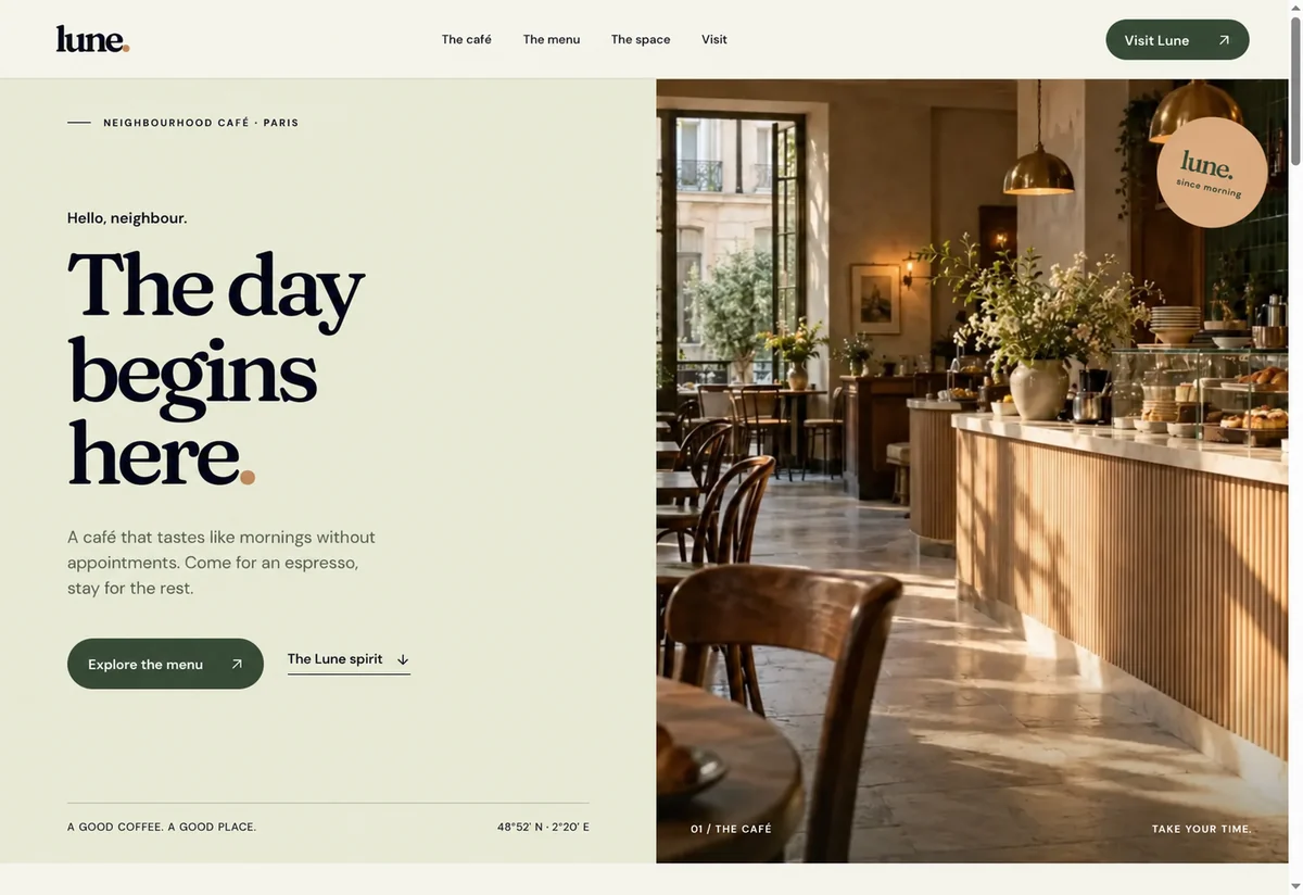 Screenshot of the Lune homepage