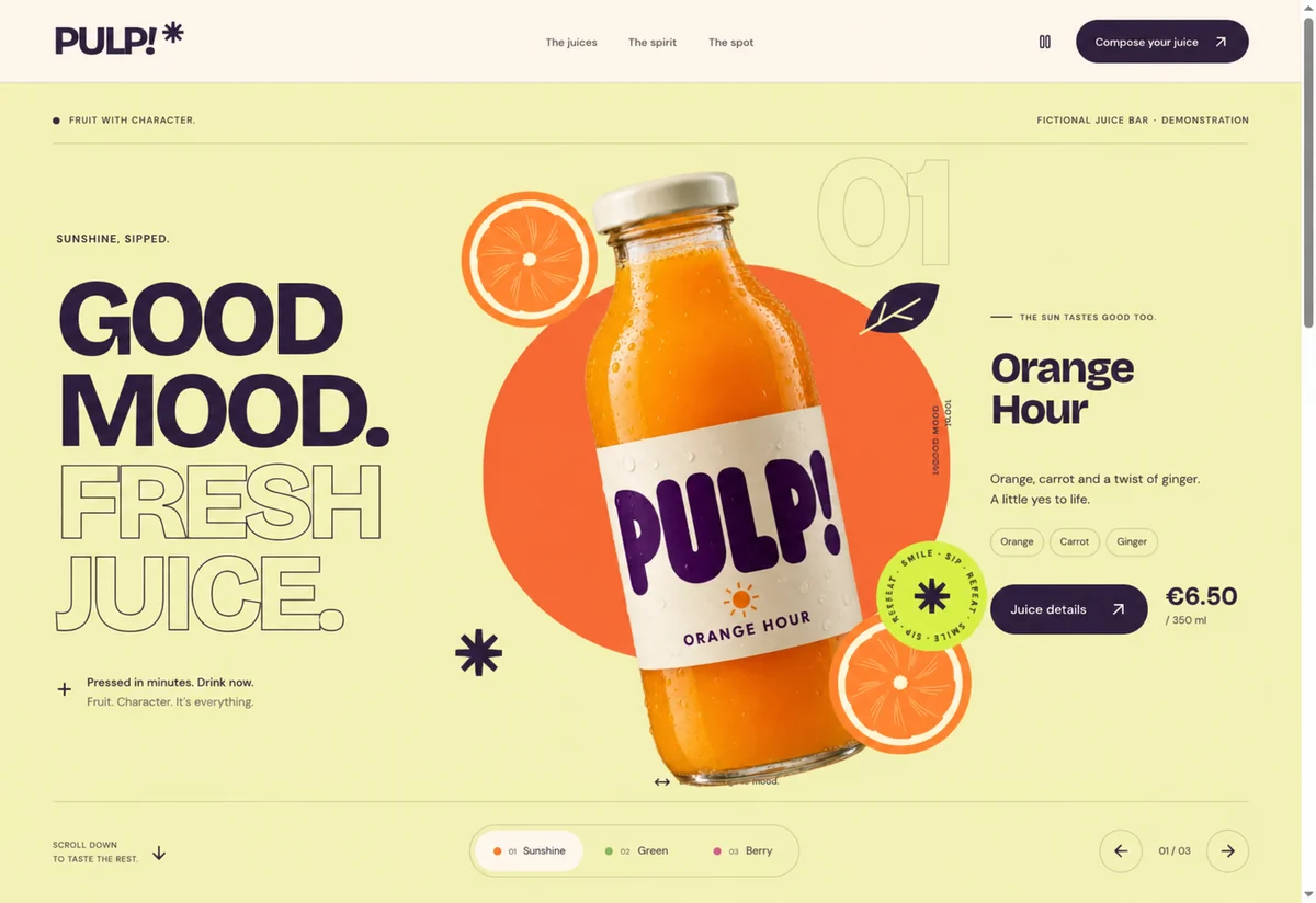 Screenshot of the PULP! homepage