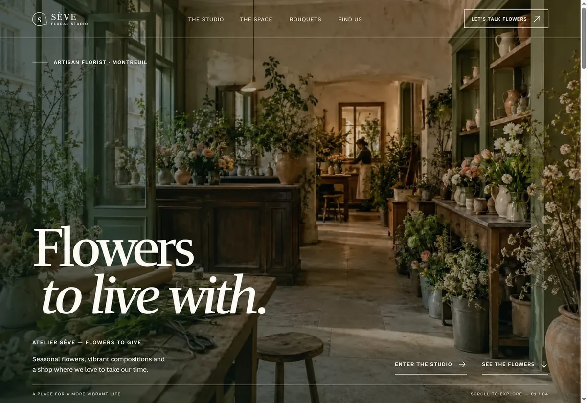 Screenshot of the Atelier Sève homepage