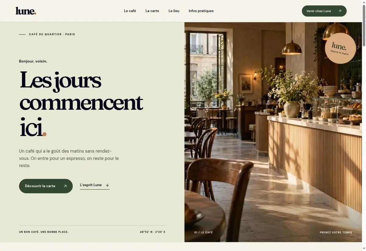 Capture d’écran de la page d’accueil du site Lune