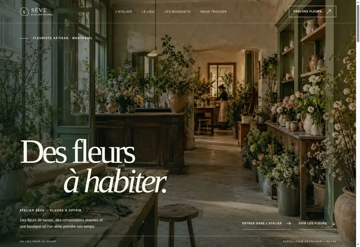 Capture d’écran de la page d’accueil du site Atelier Sève